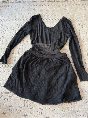 Madison Marcus Black Lace Long-Sleeve Cutout Dress